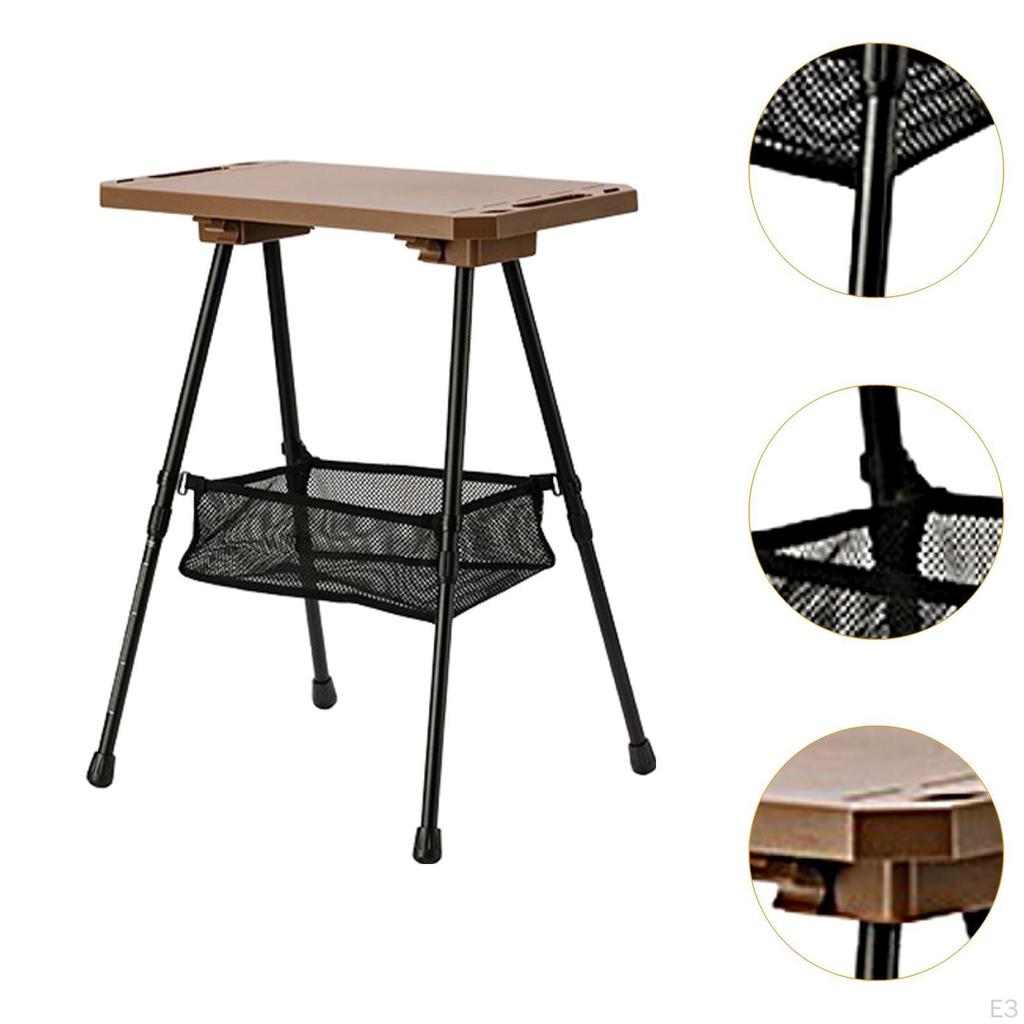 Camp Table Foldable Desk Portable with Adjustable Legs Mesh Pocket for Backyard BBQ Beach