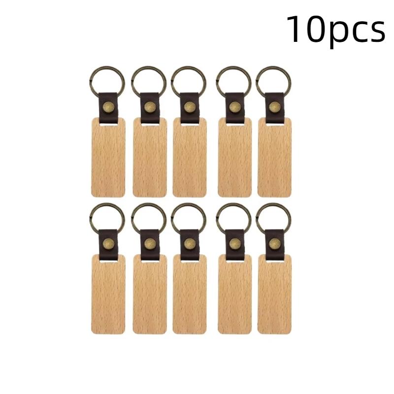 10 Stück Leere Holzschlüsselanhänger Mit Graviertem Muster Schlüsselringe Malerei Bastel Schlüsselkette Runde/Rechteckige Schlüsselanhänger Dekoration