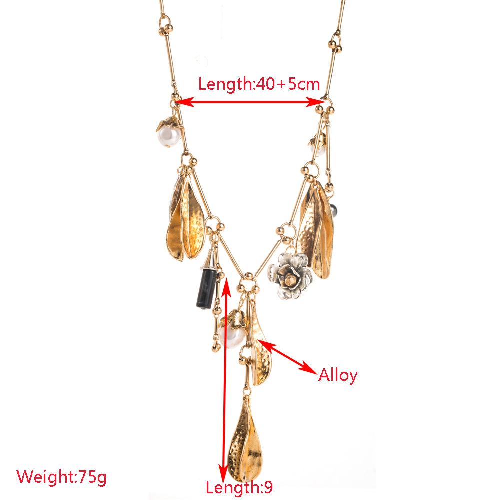Exaggerated Leaf Alloy Necklace - Flowers Geometric Retro Stud Earrings - Collar Chain for Women