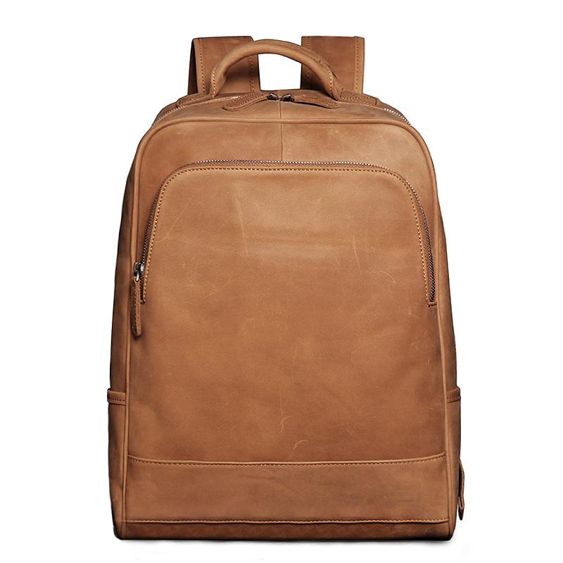 Retro Men'S Leather Backpack Women'S Crazy Horse Leather Travel Backpack Large Capacity Cowhide Computer Bag