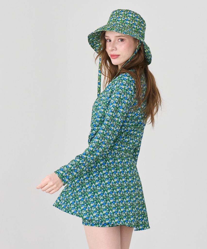 Bonide [Set] Hip Cover Rash Guard Shorts Set River Flower Green