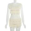 Sweet Spice Girl Wooden Ear Side Hollow Out Strappy Camisole Tank Top Women Summer Lace Lace Pom Pom Shorts 2 Piece