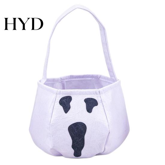 Halloween Candy Holder Cute Treat or Trick Bag with Handle for Kids, Reusable Non Bucket Woven Goodie Bag, Soft Handbag Basket Party Favors