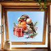 Window Clings for Glass Christmas Bird Static Clings, PVC Waterproof Decals with Santa Hat And Pattern Stickers Gift Box, Removable Holiday Home Door