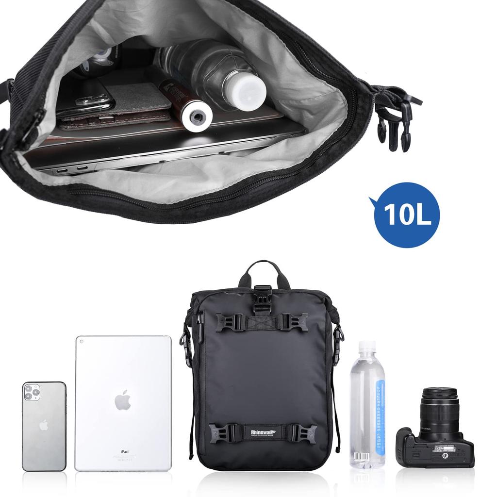 Rhinowalk Motorcycle Seat Bag, Waterproof Touring Bag, Modular Moto Pack, 10L Large Capacity, Multifunctional, Expandable, Includes Dedicated Fixing B