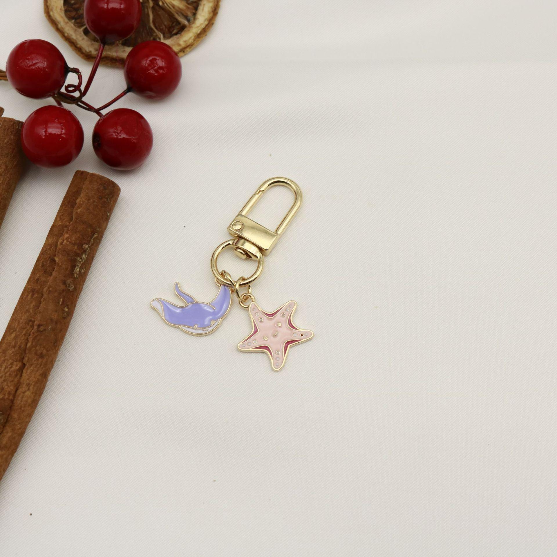 Cross-border New Ocean Series Drip Oil Starfish Turtle Mermaid Keychain for Backpack or Car Pendant