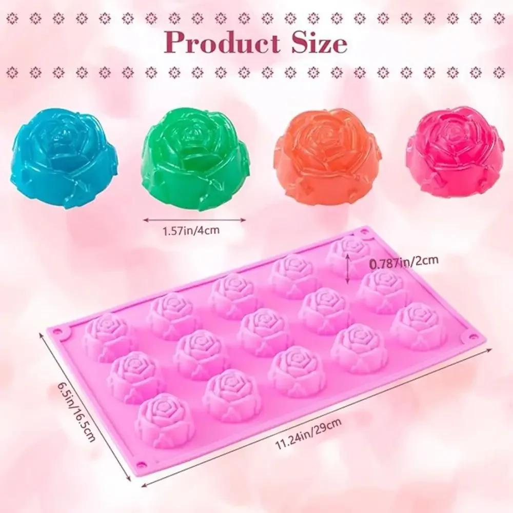 15 Cavity Rose Baking Cake Molds Heat-Resistant Reusable Chocolate Mold Food-Grade Silicone DIY Pudding Mould