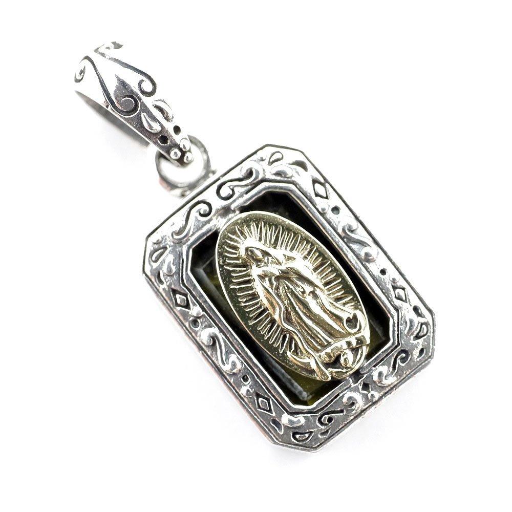 Silver One Bi Sterling Silver 925 Gold Our Lady of Guadalupe Square Box Gold Pendant Necklace for Men