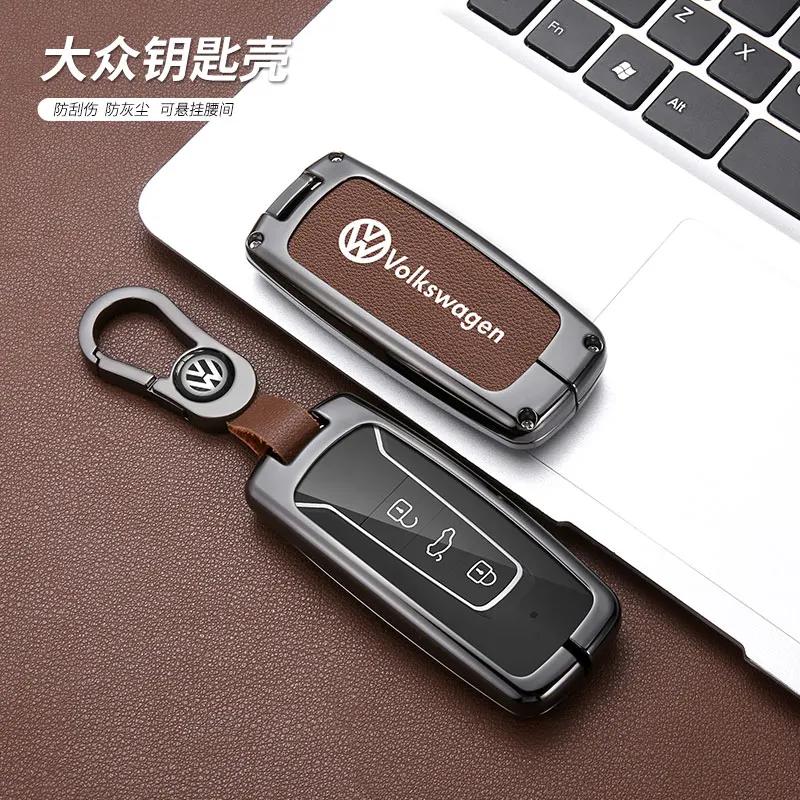 2025 Hot Zinc Alloy Leather Car Key Case Cover Protector Shell Fob for Vw Volkswagen Touareg 2019 2020 2021 2022 Keychain Access