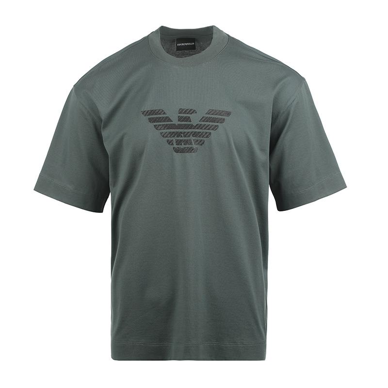 Emporio Armani Ss25 Eagle Pattern Embroidered Crew Neck Loose Fit Short Sleeve T-Shirt Men Tops Dark-Green EM001026-AF13669-M9058 M