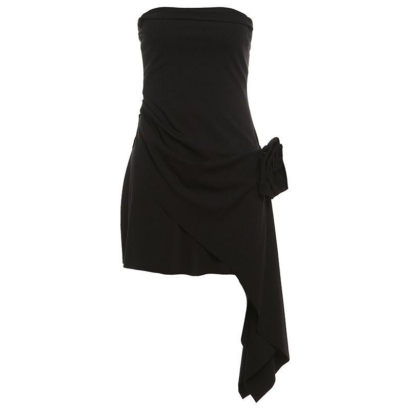 

Bra Dress2025 Summer New Arrival Women s Clothing Fashion Dignified Flowers Decoration Pure Color Backless Tube Top Dress Black L