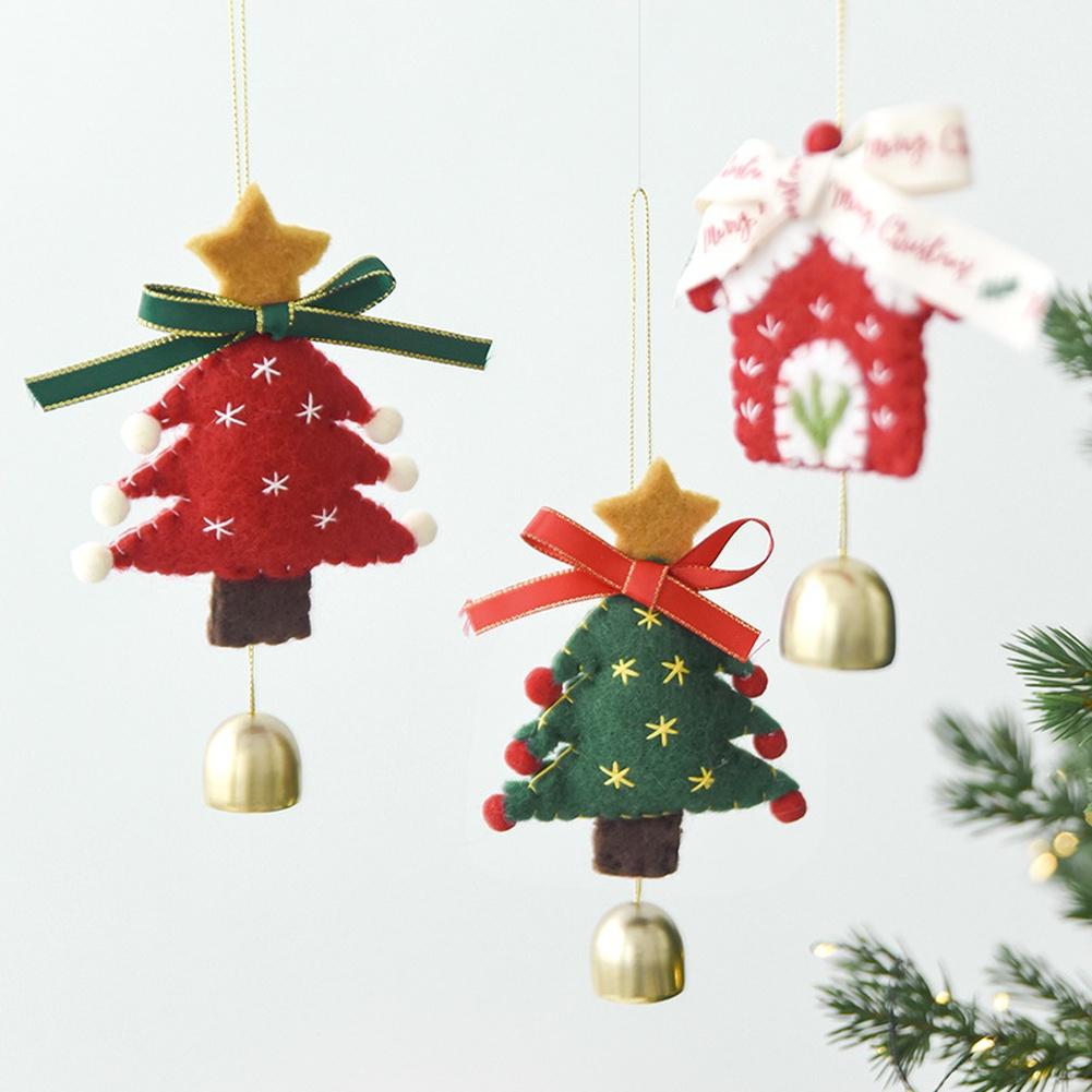 Christmas Bell Bow Door Hanging Ornament Wool Felt Holiday Tree Decorations DIY Handmade Seasonal Decor House Bell Bow