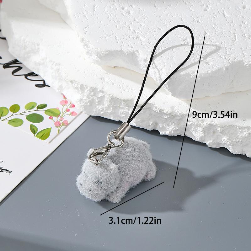 Fun Cartoon Flocking Animal Keychains Phone Lanyard Resin Cute Hexagonal Hedgehog Hippos Bag Earphone Case Pendant Girls Gift