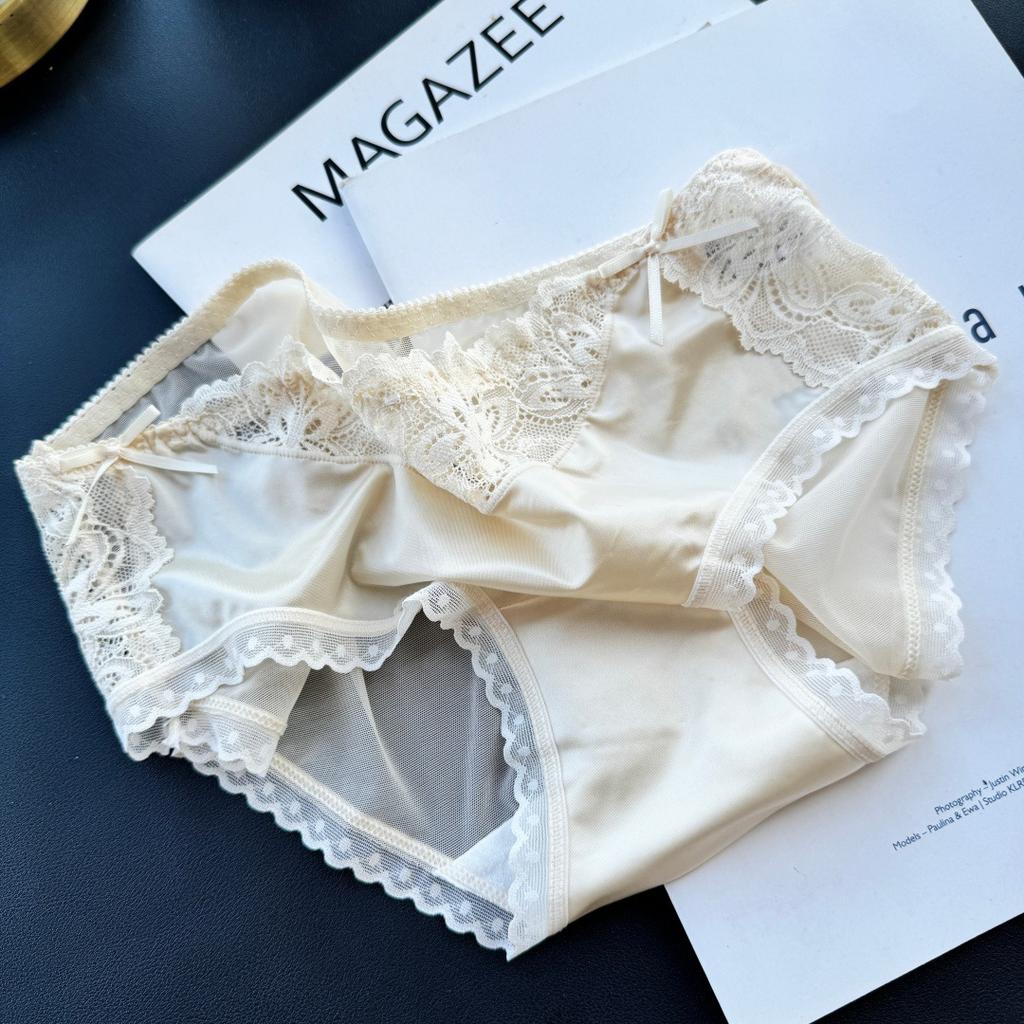 Ladies Spring and Summer Sweet Lovely Sexy Lace Bright Face Mesh Yarn Ice Silk Briefs