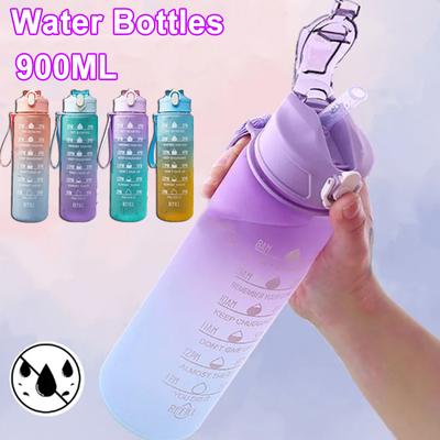 900ML Sports Water Bottle with Time Marker Leak-proof Cup Motivational Portable Water Bottle for Outdoor Sport Fitness BPA Free