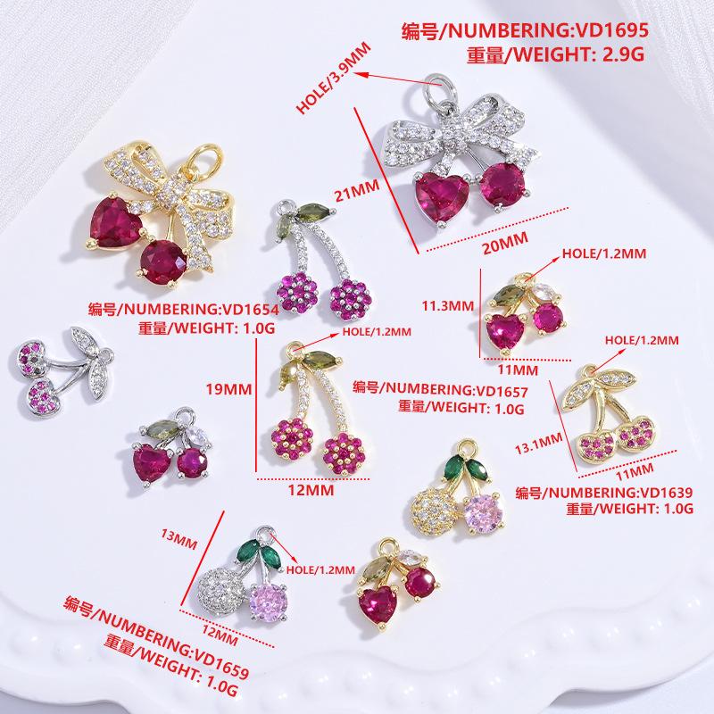 Copper Inlaid Diamond Cherry Fruit Pendant Female Personality Diy Bracelet Necklace Jewelry Pendant Vd1695