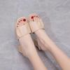 Women's Summer Clip On High Thick Heel Slippers Casual Square Toe Solid Color Outerwear Sandals 5.5cm 35-42