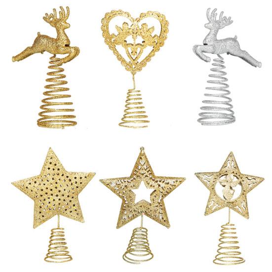 Christmas Decoration Anti-deform Five-pointed Star/Elk Glittering Christmas-Element Home Decor Decoration Accessory Christmas Tree Top Star for Party