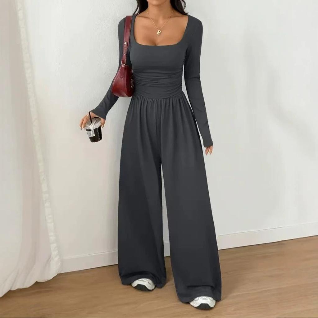 Abbigliamento da donna europeo e americano primavera e autunno Amazon transfrontaliero nuovo stile semplice da donna tinta unita casual manica lunga gamba larga