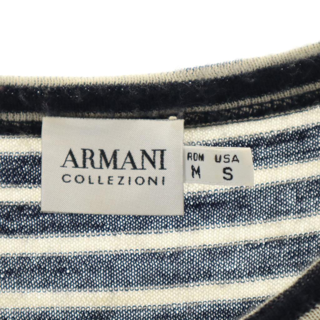 Armani Collezioni Border Pattern Short Sleeve Knit M Dark Blue Women Used