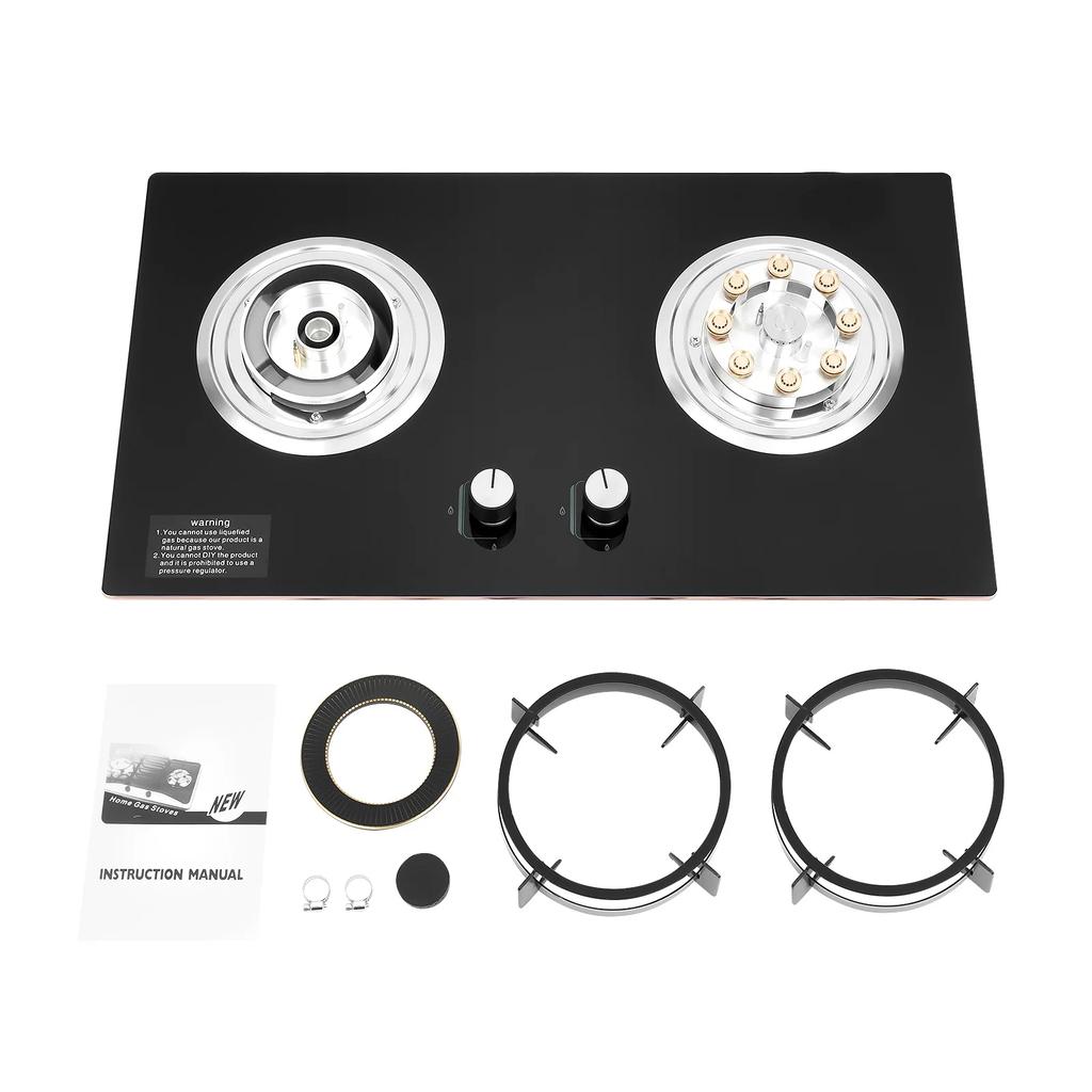 BYMAOCAR 2 Burners Gas Cooktop, With Flameout Protection, 29" Tempered Glass Embedded Gas Hob for Apartment, Outdoor, and RV