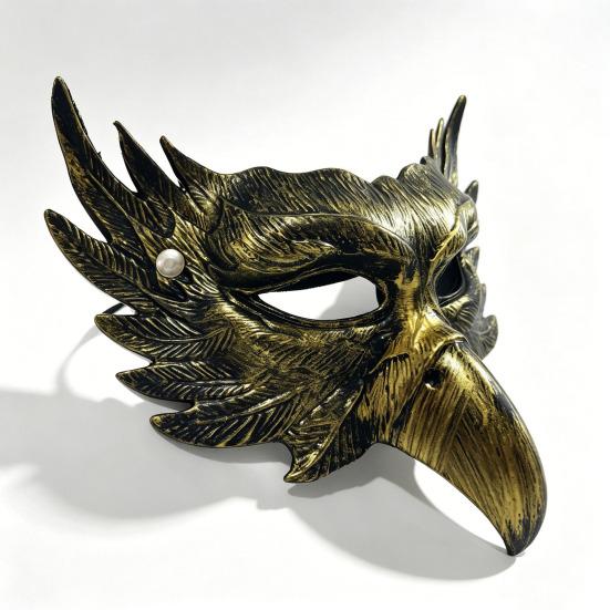 Halloween Cosplay Accessory Eagle Half Face Mask, Vintage Gold Decorative Party Mask Masquerade Gothic Props Venetian