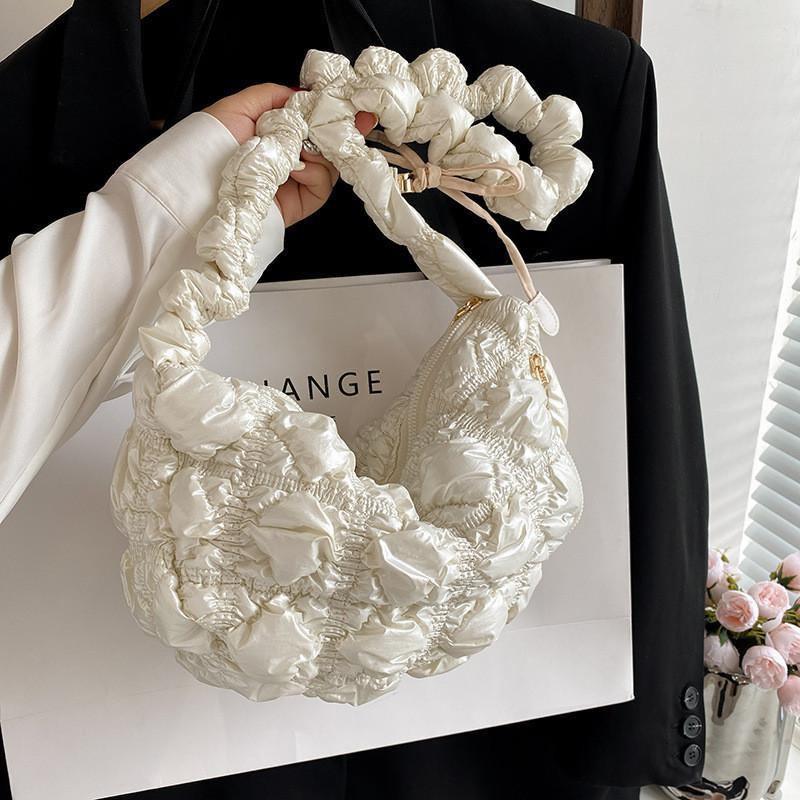 IELGY Korean Pleated Cloud Bag Dumpling Bag High-End Feel Bright Color One-Shoulder Armpit Fashion Commuter Messenger Bag