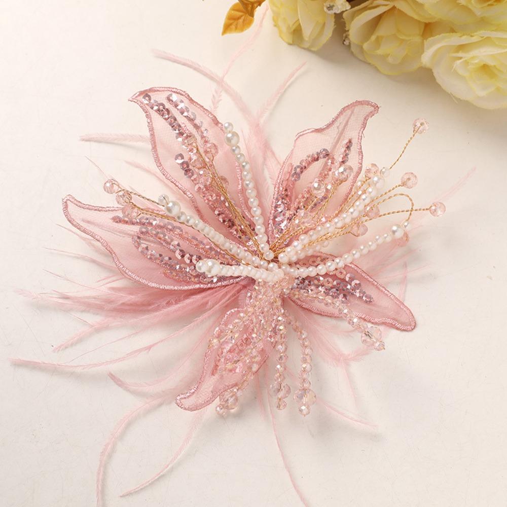 Feather Pearl 3D Organza Flower Patch Twisted Wire Lace Studded Patch Multi-layer Crystal Flower Applique Decorative
