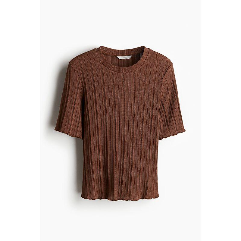 

HM Топы Футболка 2025 Лето Новое поступление Женские топы в рубчик 1283616 Brown 160/88