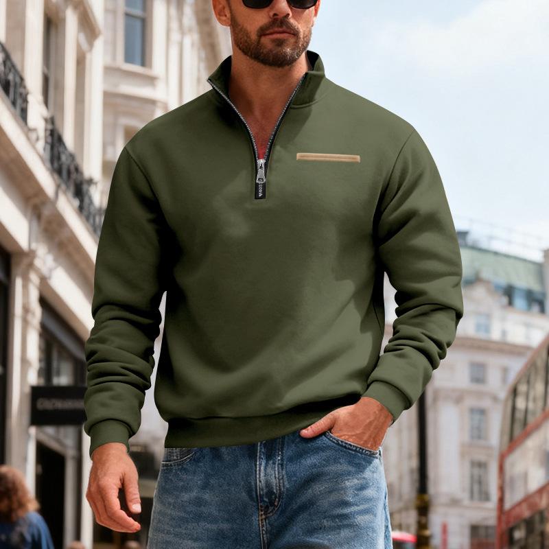 

Men s Casual And Trendy American- Fleece Heavy-duty Loose Hoodie, Men s Warm Stand-up Collar Semi-pull Connection Solid Color Sports Hoodie L