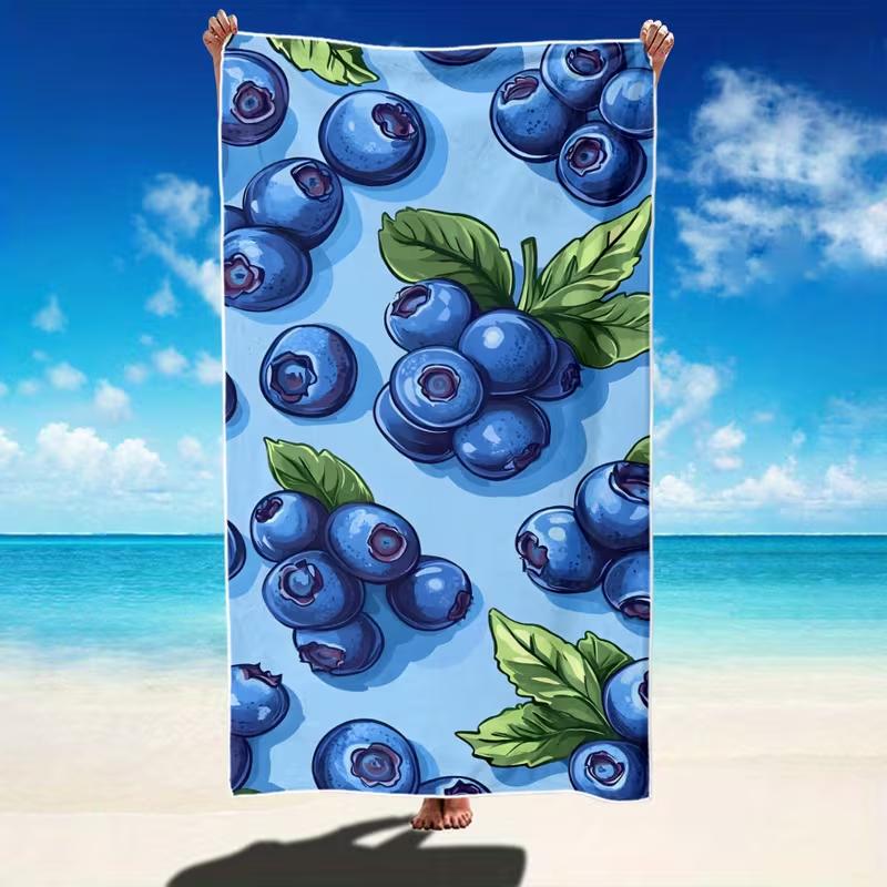 Cute Pink Strawberry Print Beach Towel Sweet Summer Fruit Pattern Beach Blanket Soft Quick Dry Sand Resistant Absorbent Towel