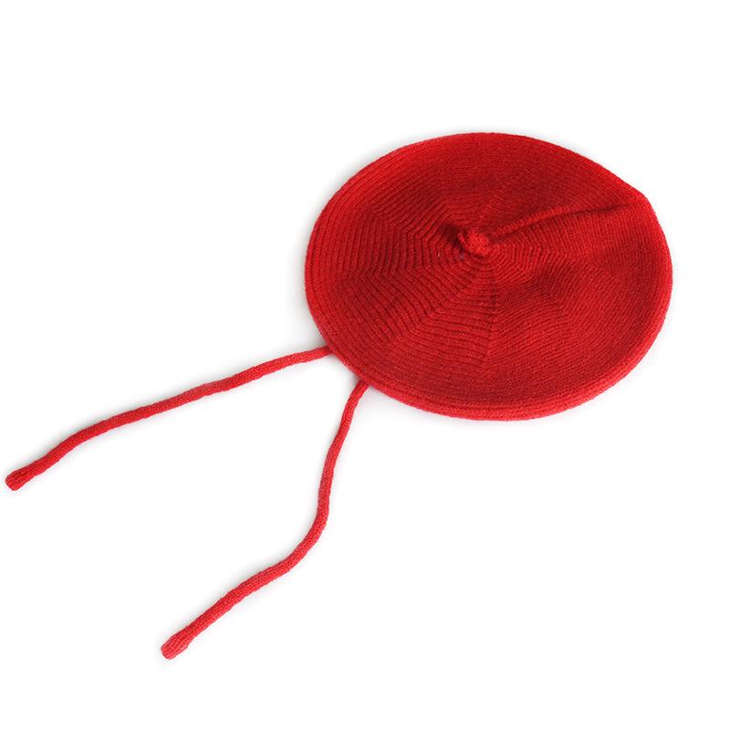 New Winter Simple Plain Pink Color Acrylic Beret Hats 3D Embroidery Character Unisex Children's Beanie with Strings