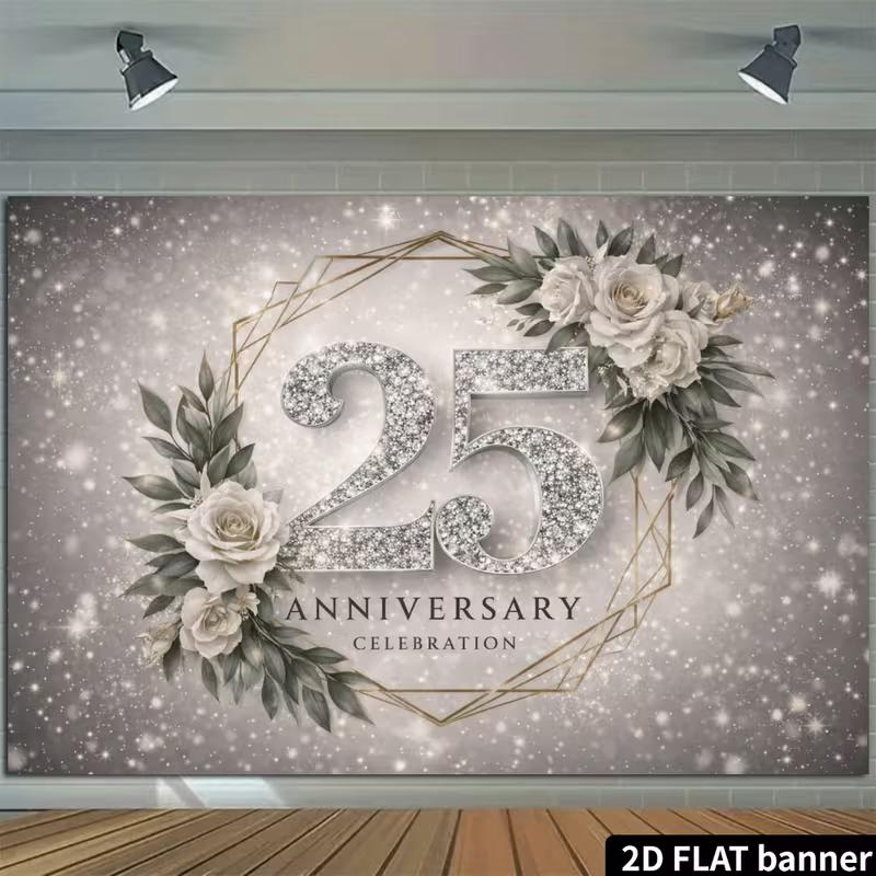 2D 25th Anniversary Backdrop for Silver Wedding Parties, Family Celebrations & Formal Events