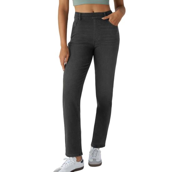 

Женские прямые джинсы, укороченные брюки из денима с высокой талией, эластичные джинсы до щиколотки для повседневной носки и прогулок XL чёрный