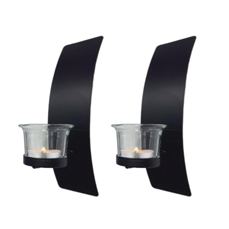 Metal Wall Mounted Candle Holders with Tealight Glass Cup Container Home and Wedding Decoration Candle Sconces Set of 2