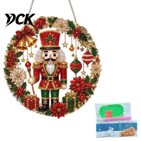 Christmas Window Decorations Faux Diamond Art Ornament, DIY Santa Claus Sun Catcher Kit, Rhinestone Acrylic Hanging Ornaments Xmas Wreath Ornament
