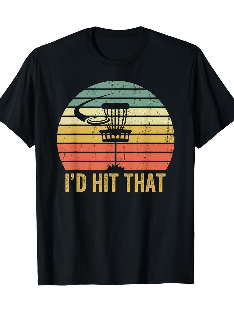 Id Hit That Disc Golf Vintage Retro Sunset Graphic Tee Casual Mens Short Sleeve TShirt