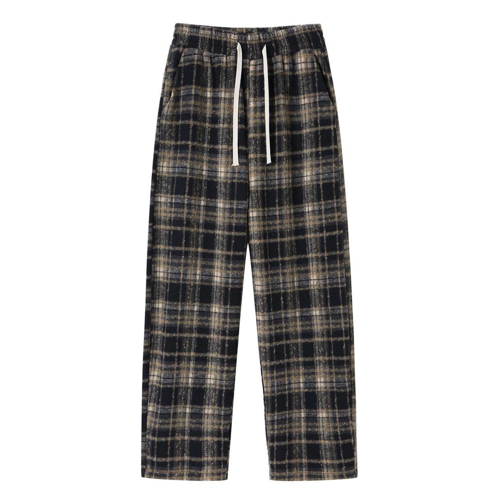 Men'S American Hip Hop Street Retro Plaid Straight High Waist Trousers Fashion Casual Pants Men'S