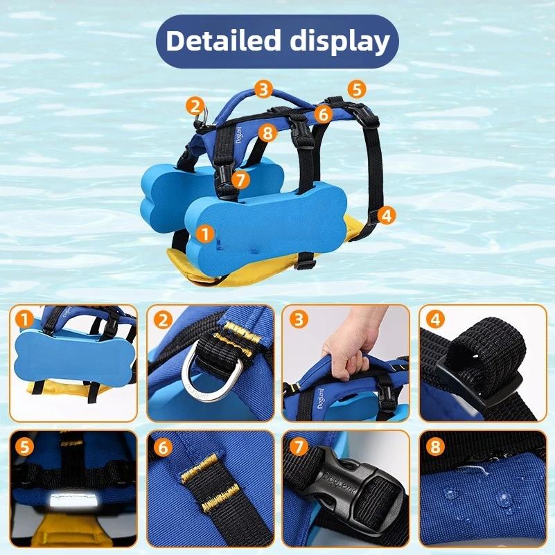 2 In 1 Summer Dog Swimming Rescue Vest Harnesses Adjustable Dogs Life Saving Jacket Swim Chest Strap Walking Out Vest Harnesses