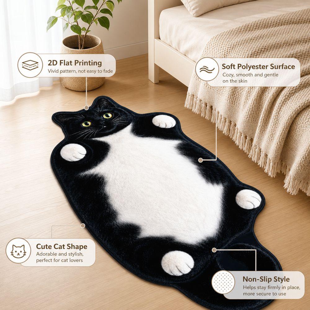 Absorbent Cat Shaped Rug Soft Surface Cat Shaped Carpet Cute Animal Print Rug Bedroom Decor