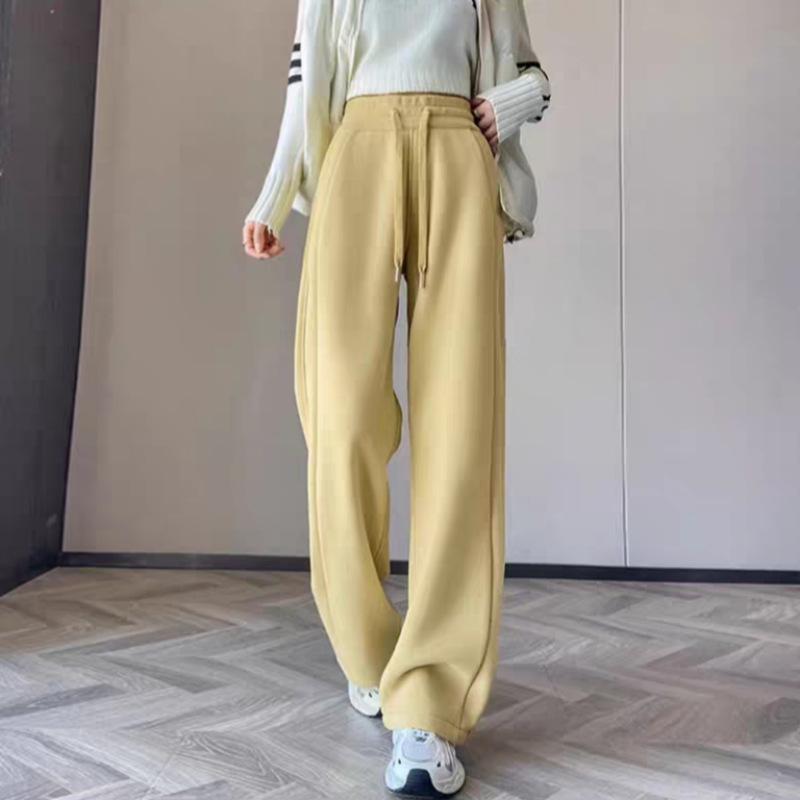 

Women s Lemon Yellow Petite Wide-Leg Pants - Versatile Loose Straight Banana Style for Spring & Autumn Casual or Sports Wear S (85-96 jin)