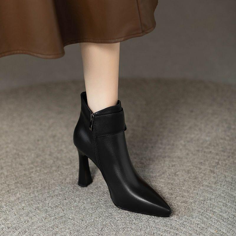 Women's Elegant High Heels Ankle Boots 2025 Spring Belt Buckle Pu Leather Short Boots Woman Plus Size 43 Thin Heeled Party Shoes