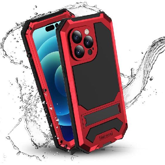 JGY iPhone 14 Pro Max IP68 Waterproof Case iPhone 14 Pro Max Military Metal Stand Case with Screen Protector Slim Full Cover Rugged Durable