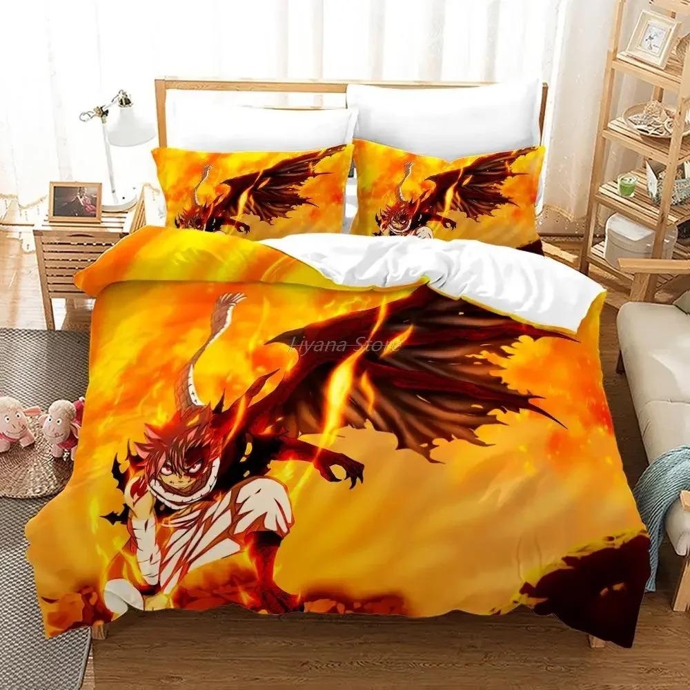 Fairy Tail Kawai Anime Beding Set For Bedrom Soft Modern Bedspreads Comefortable Children Kids Soft Duvet Cover Comfortable Quilt Cover And Pilowcase