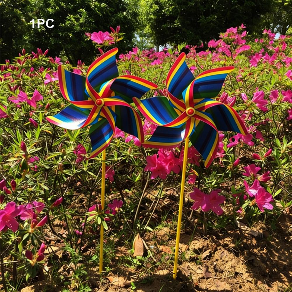 2pcs PVC Six Leaf Pinwheel Windmill Colorful Wind Windmill Wind Spinner  Garden Yard Art Decoration