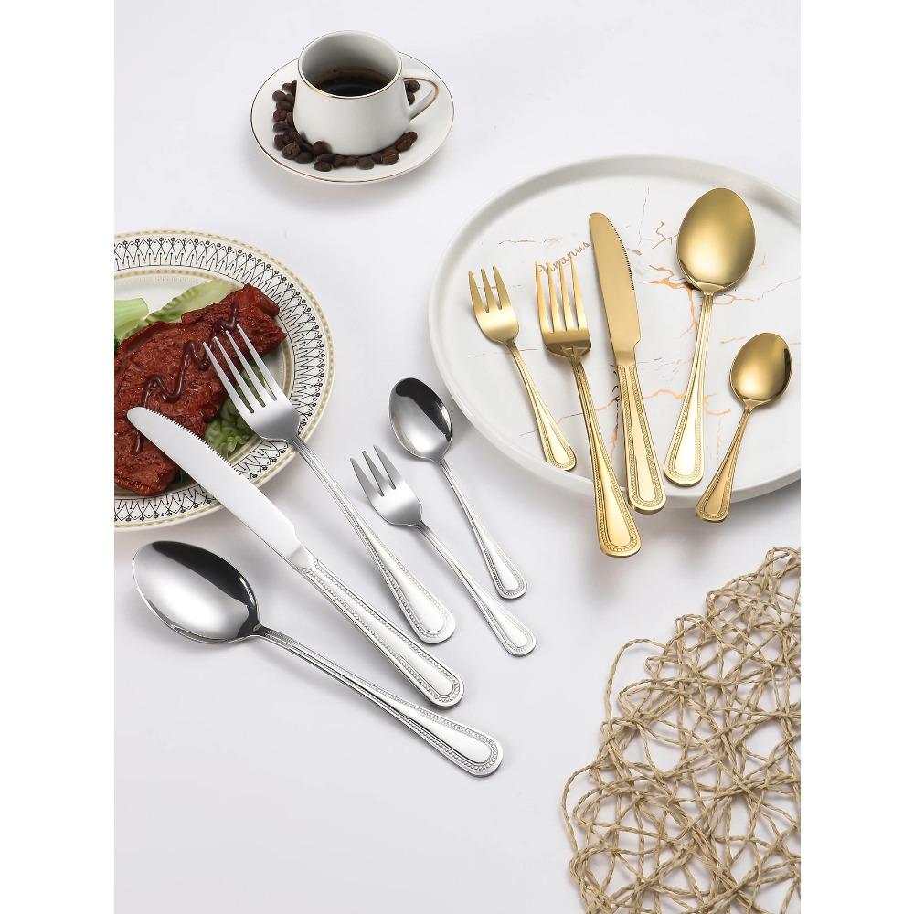 4/6/16/24/Stück Edelstahl goldfarbenes Besteck einschließlich Steakmesser, Gabel und Löffel, Familienhotelrestaurant westliches Geschirr