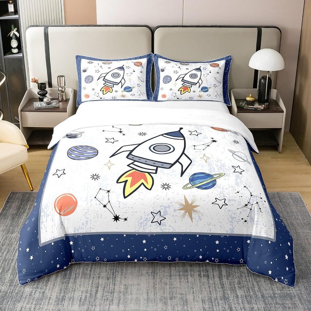 Rocket Print Duvet Cover Sets Queen King Size Lightweight Quilt Covers Bedroom Decor Cartoon Universal Bedspread Covers No Quilt