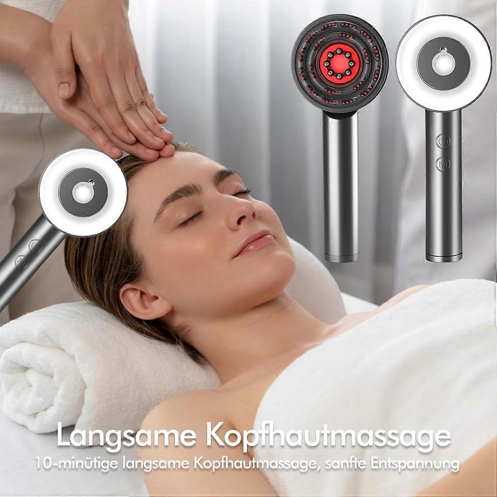 2-in-1 Elektrische Kopfhautmassagebürste, Haaröl-Applikator, Tragbares Kopfhautmassagegerät mit Rotlicht und Knetmassage, Rotlichttherapie, Kopfmassage