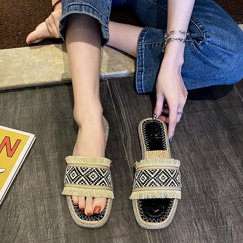 Fashion 2025 Summer Women Slippers Anti-Slip Home Slippers Lightweight Shoes Women Indoor Linen Slippers Soft Shoes Ethnic Style Sandals