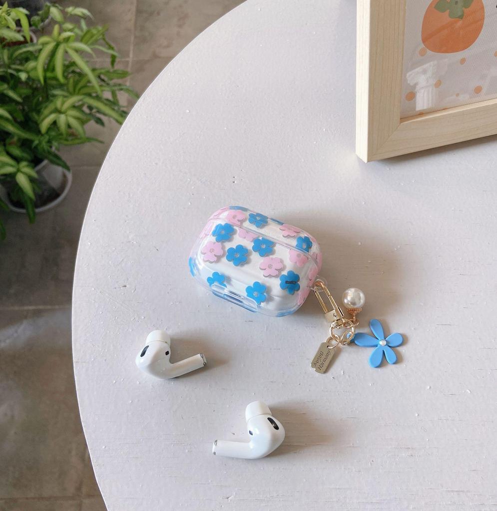 Husă protectoare transparentă cu flori sclipitoare pentru AirPods Pro generația a 2-a